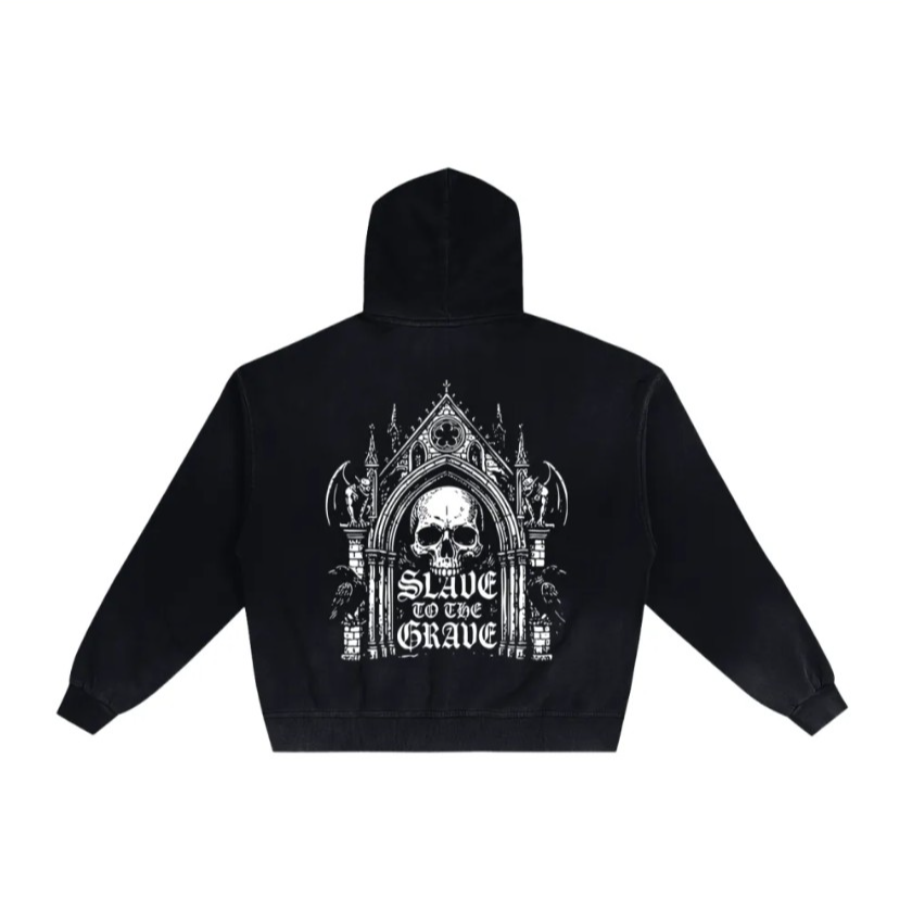 SLAVE TO THE GRAVE - CATHEDRAL X VICIOUS LIMBS - Hand-Frayed Sunfade Zip Hoodie - RATED E