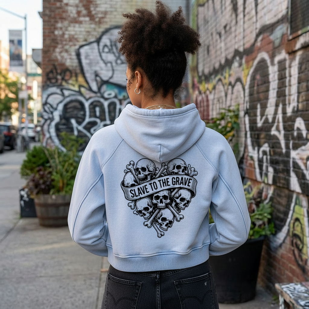 SLAVE TO THE GRAVE - LOST LOVE X VICIOUS LIMBS - Snow Washed Cropped Hoodie